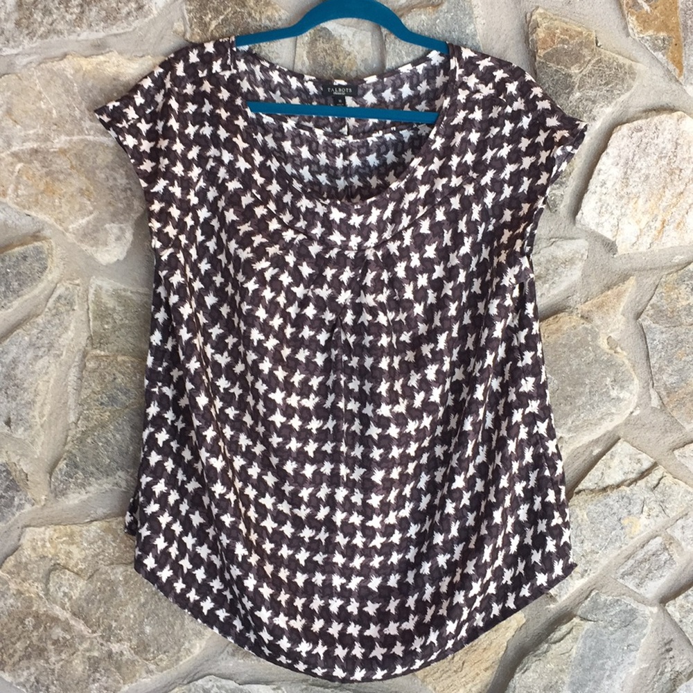 Talbots black and white  cap sleeved 100% silk top